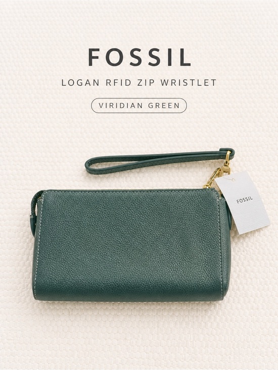 Fossil Handbags - Fossil Logan RFID Zip Wristlet Viridian Green Structured Leather NWT